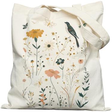 Imagem de METALPHA Sacola estética para mulheres e meninas - Sacola de lona estampada dupla face com fecho de pressão e bolso, Naturalsymphony, One Size