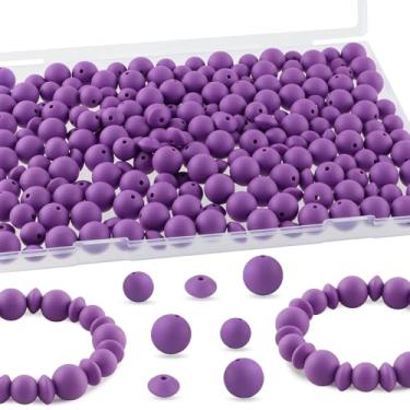 Imagem de Kovict 200 contas de silicone mistas de 12 mm 15 mm para fabricação de chaveiros, contas de silicone de lentilha de 12 mm para canetas, pulseira, colar, artesanato DIY (roxo)