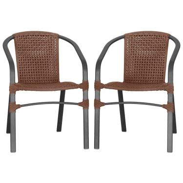 Imagem de 02 Cadeiras Floripa Alumínio Pintura Preta Trama Marrom