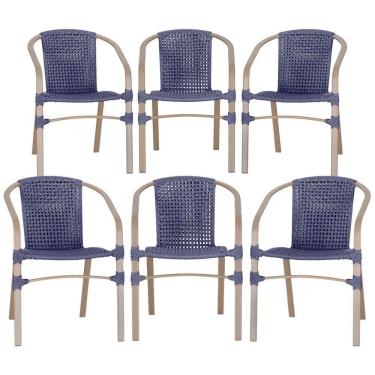 Imagem de 06 Cadeiras Floripa Alumínio Pintura Fendi Trama Azul