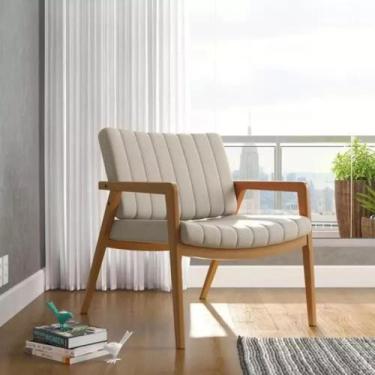 Imagem de Poltrona Decorativa Uxuá em Linho Bege para Sala e Recepção - Luade Mó