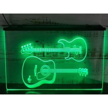 Imagem de Baixo Guitarra Led Sinal De Néon Loja De Instrumentos Musicais Decoração De Parede Rgb Escurecimento Remoto Usb Luzes De Néon Sinal Luminoso, 40x30cm