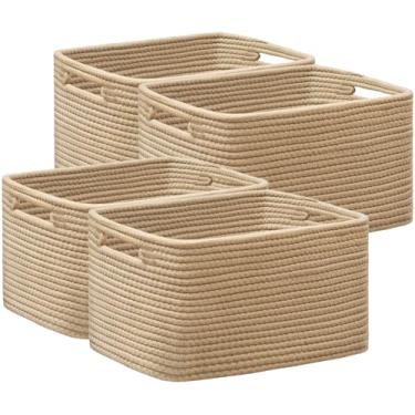 Imagem de UBBCARE Pacote com 4 cestas de armazenamento para prateleiras, cestas de tecido para organização, cestas organizadoras duráveis para estante, brinquedos, toalhas, roupas, 33 cm C x 23 cm L x 19 cm A