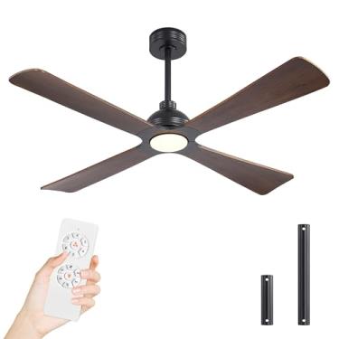 Imagem de WINGBO Ventilador De Teto Dc De 56 Polegadas Com Luzes E Controle Remoto, 4 Lâminas De Madeira Maciça, 3 Cct, Motor Dc Reversível De 6 Velocidades, Ventilador De Teto Moderno Para Quarto, Sala De Es