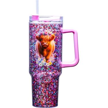 Imagem de Spoontiques Caneca de viagem de acrílico Highland Cow 1,134 g - acrílico de parede dupla com trava deslizante tampa de viagem e canudo - 28 cm de altura