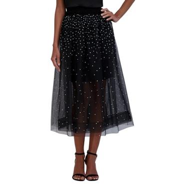 Imagem de BCBGMAXAZRIA Saia feminina de tule midi, Preto, 7