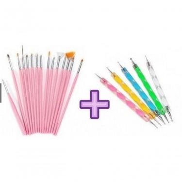Imagem de Kit 15 Pincéis + 10 Boleadores Em 5 Pincéis Manicure Desenho