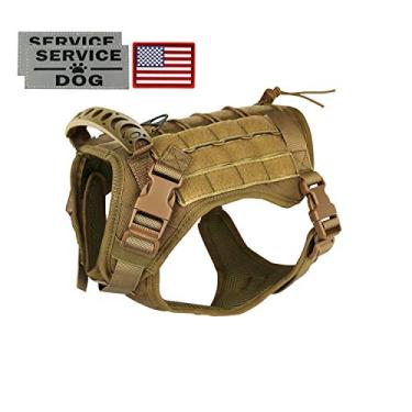 Imagem de Hanshengday Peitoral tático para cães de serviço médio e grande, colete militar K9 para adestramento para cães com painéis Molle e laço ajustáveis com alça (M, cáqui)