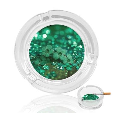 Imagem de Cinzeiro de vidro de cristal verde brilhante, cinzeiro redondo de vidro resistente para fumar cinzeiro portátil decorativo moderno para uso em casa, escritório, interior, exterior, pátio