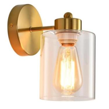 Imagem de KENMI Arandelas de metal com sombra de vidro transparente, arandela de parede preta fosca para banheiro, luminárias pretas foscas para banheiro, luminárias de parede modernas