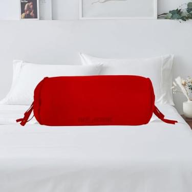 Imagem de SAHARBEDDINGS 2 peças de capa de almofada de pescoço cervical com fronhas reforçadas de algodão para almofada cilíndrica e fecho de cordão fronha de pescoço redondo (vermelho, travesseiro de rolo 26x6