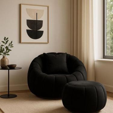 Imagem de kit Poltrona Giratória Orgânica Redonda com Puff e Almofada Claudia Lu