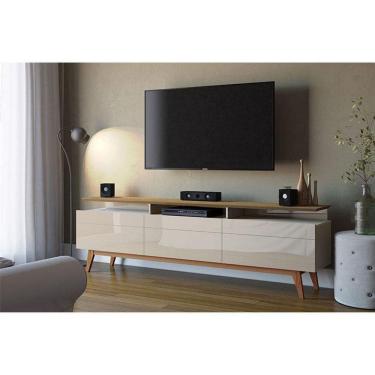 Imagem de Rack Bancada Ambiente Classic 3 Gavetas Com Nicho Off White Freijó Touch - Imcal