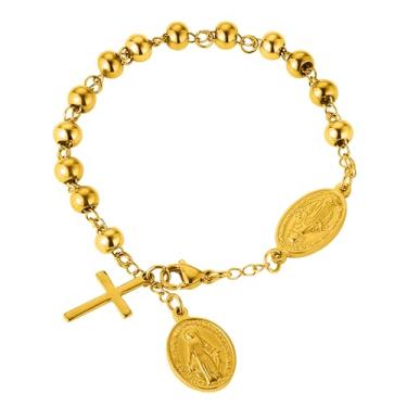 Imagem de Hengbofeng Pulseiras para mulheres, joias cruzadas cristãs, pulseira redonda de aço inoxidável Jesus, adequada para casamentos, noivados, festas, pode ser dada a amigos, parceiros e parentes, 2, Aço