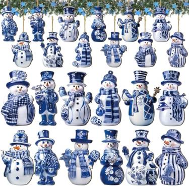 Imagem de Barydat 36 peças de enfeites de Natal para árvore quebra-nozes de madeira homem de gengibre boneco de neve decoração de Natal enfeites de porcelana azul e branca para pendurar artesanato de árvore de