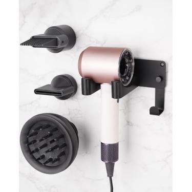 Imagem de Suporte de secador de cabelo montado na parede, suporte de secador de cabelo de alumínio, suporte de secador de cabelo para banheiro Dyson Suporte de secador supersônico montado na parede com 3 anéis