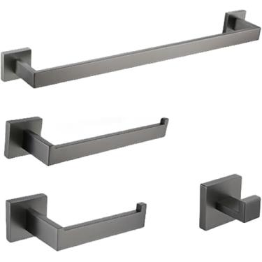 Imagem de Escovado Cinza Banheiro Acessório Aço Inoxidável Arma Toalheiro De Metal Suporte De Papel Higiênico Robe Gancho Barra De Toalha Hardware De Banheiro, 2 Bars Set 50cm