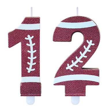 Imagem de CasaPopz Velas de número de aniversário de futebol para bolo, marrom, número 12, topo de bolo, topo de cupcake, para decoração de festa de aniversário, suprimentos, lembrancinhas