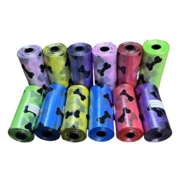Imagem de Kit com 15 Réfil Cata Caca Saquinhos para Coleta de Fezes de Cachorro Estampa de Ossos Coloridos 22cmx30cm