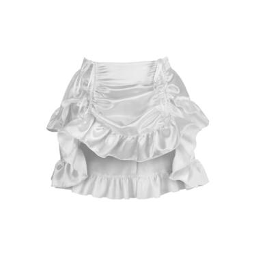 Imagem de Daisy corsets Minissaia feminina de cetim branco com cordão Bustle Western Cowgirl Fashion Costume Halloween, Branco, 25-30