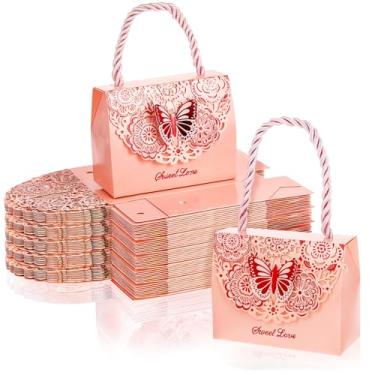 Imagem de MAQUITA 50 peças de bolsa de borboletas para lembrancinhas de festa, conjunto de caixa de presente de chocolate para chá de bebê, com alça para decoração de casamento, aniversário, festas de
