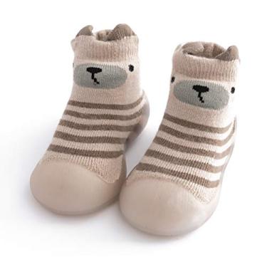 Imagem de Babycare Pantufas infantis para bebês meninos e meninas, sapatos de primeira caminhada, sola de borracha, antiderrapante, Bege, 5.5-6 Toddler
