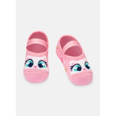 Imagem de Meia Sapatilha Puket Menina Antiderrapante Gata Rosa Bala 15 a 22, Ros