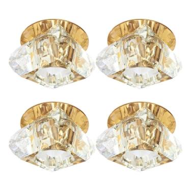 Imagem de Kit 4 Spot Iluminação Cristal Base Dourada Embutir Bet11