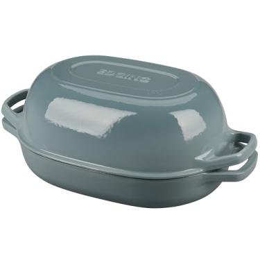 Imagem de EDGING CASTING Panela de forno holandês de ferro fundido esmaltado com tampa, forno holandês oval para assar pão, forno de pão para assar pão de fermento caseiro, 7 qt, Seasalt