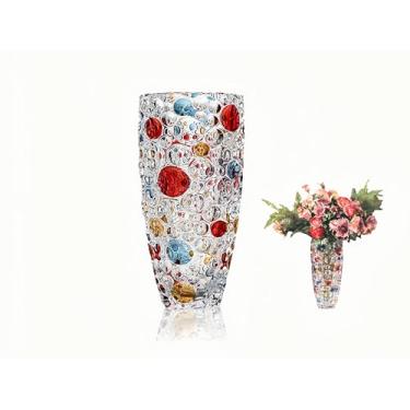 Imagem de Vaso de flores de bolinhas de cristal de 25 cm de altura, vaso de vidro pesado para arranjos florais, centros de mesa, casamentos, inauguração de casa, decoração de casa central (colorido)