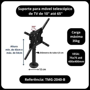 Imagem de Suporte para TV de 10" até 65" fixo no móvel para balcão ou mesa - Ava