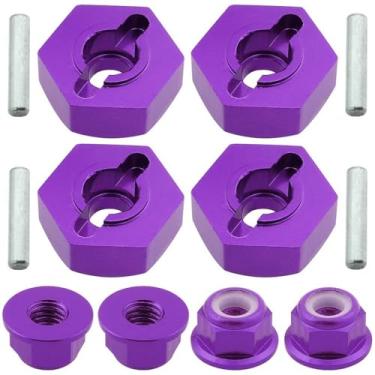Imagem de HobbyPark Adaptadores de cubo de acionamento hexagonal de roda de alumínio de 12 mm (4P) e porcas M4 (4P) para Redcat Racing ExceedRC HSP Himoto RC Hobby Acessórios de carro roxo