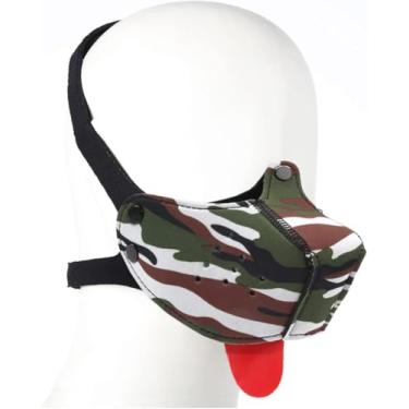 Imagem de Máscara de neoprene com focinheira para cachorro com capuz para brincar com capuz novidade acessórios de fantasia de cabeça de cachorro (verde camuflado, tamanho único)