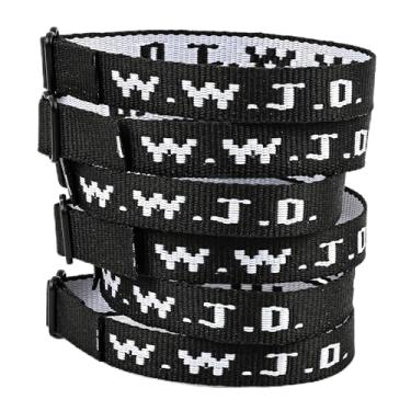 Imagem de Pmormyy Pacote de 6 pulseiras WWJD para mulheres e homens, pulseiras de Jesus Cristão, pulseiras WWJD ajustáveis a granel What Would Jesus Do, Fibra de poliéster, Sem Pedra Preciosa