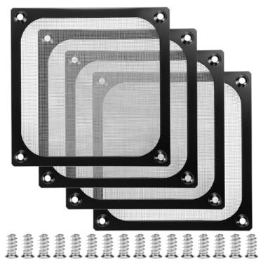 Imagem de QWORK Grelhas de filtro de ventilador de computador de 120 mm com parafusos, pacote com 4, para ventiladores de 120 mm, malha de alumínio ultrafina