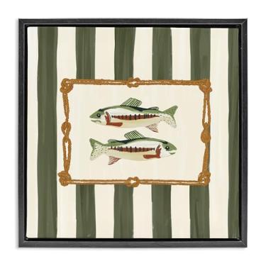 Imagem de Stupell Industries Desenho de arte de parede em tela flutuante preta de peixe marítimo com borda de corda por Veronica Lara, 63 x 63 cm