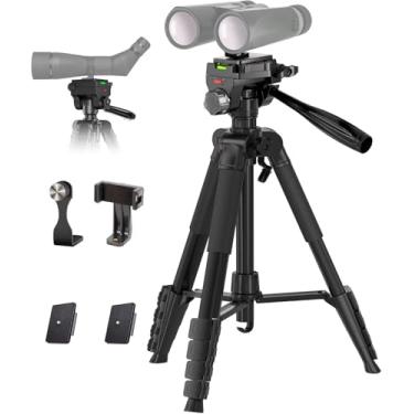 Imagem de Tripé binocular, suporte de tripé de 182 cm com adaptador binóculo e 2 placas QR, suporte para câmera de viagem com suporte para telefone/bolsa de transporte, compatível com binóculos/escopo de