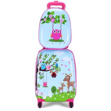 Imagem de Conjunto de bagagem GYMAX Kids Carry On, 2 peças de mala rolante com m