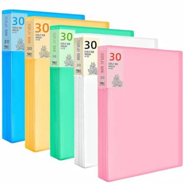 Imagem de Pacote com 5 fichários de 30 bolsos com mangas de plástico, tela A4, 60 páginas com protetores de folha transparentes, livro de apresentação de portfólio para obras de arte, fichário organizador de