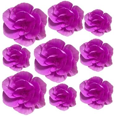 Imagem de BRT Bearingshui Decoração de flores de papel crepe para parede, total de 9 peças, pano de fundo de flores artificiais para decoração de casamento, chá de panela, festa de aniversário, rosa vermelha