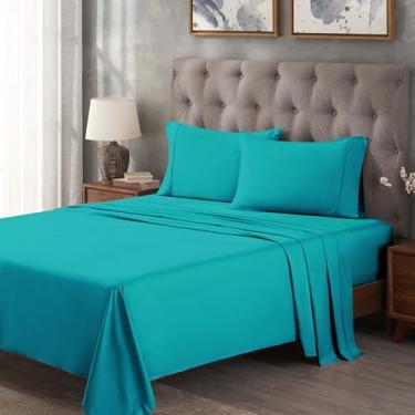 Imagem de Superior Jogo de lençol de cama de algodão egípcio 300 fios, 2 lençóis elásticos com bolso profundo, 1 lençol de cima, 2 fronhas, lençóis macios para o dia a dia, luxuoso, itens essenciais para casa