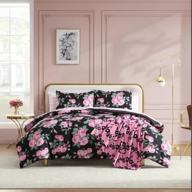 Imagem de Betsey Johnson - Jogo de cama de solteiro, resistente a rugas, edredom ultramacio com lençóis de cama combinando, fronha e cobertor, leve para conforto em todas as estações (jardim floral rosa)