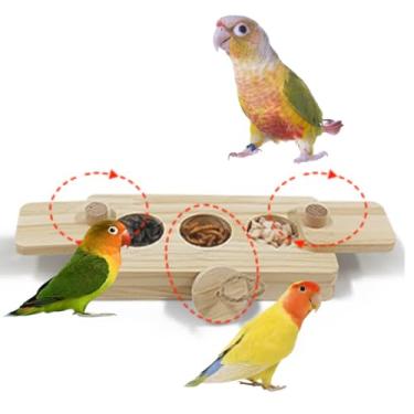 Imagem de CXYYXF Quebra-cabeça de madeira para forrageamento de pássaros, brinquedo interativo de desafio alimentar com blocos deslizantes e fechaduras, enriquecimento para periquitos, calopsitas, conures