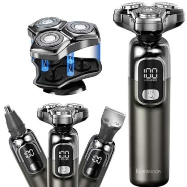 Imagem de Barbeador elétrico para homens, barbeadores elétricos para rosto masculino, barbeador elétrico recarregável, à prova d'água, seco e úmido, sem fio, com aparador de pelos do nariz, aparador de