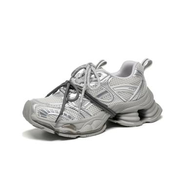 Imagem de BEAU TODAY Tênis feminino grosso, moderno para mulheres, sapatos de couro confortáveis femininos, sapatos casuais leves e grossos para pais, Prateado - cinza, 38