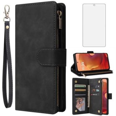 Imagem de Asuwish Compatível com Motorola Moto G15 capa carteira protetora de tela de vidro temperado e capa flip de couro suporte para cartão acessórios de celular capas protetoras para celular MotoG15 G 15