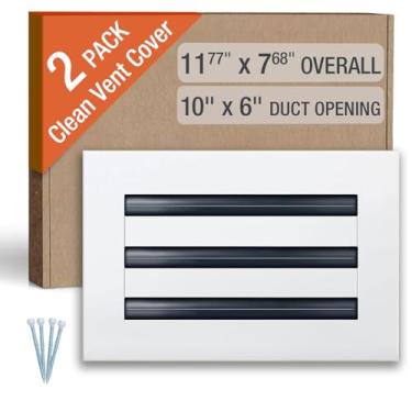 Imagem de FA-STAR Clean Modern Tampa de ventilação AC 10 x 6 (pacote com 2) - Saída de ar branca decorativa - Difusor de slot linear padrão - Grade de registro para teto, paredes e pisos - Todo em alumínio