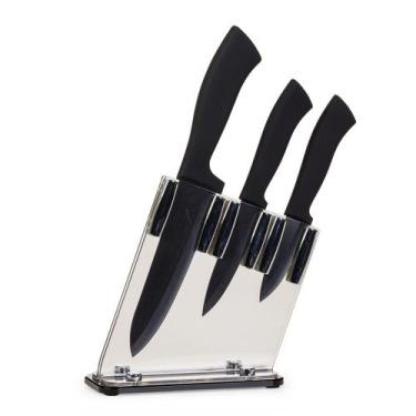 Imagem de Conjunto 3 Facas Em Cerâmica E Bloco Em Acrílico Kenya Preto