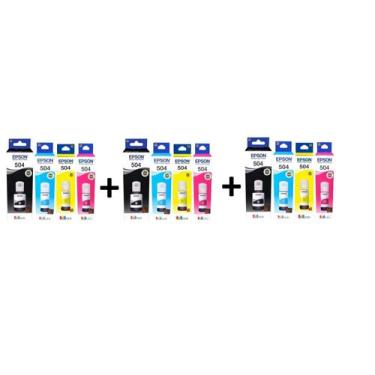 Imagem de 3 kit epson 504 originais epson 504 (3 de cada refil colorido + 3 refi