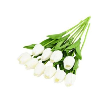 Imagem de Buque Kit 9 Tulipas Cor Branca 40cm Flores Artificiais - La Caza Store